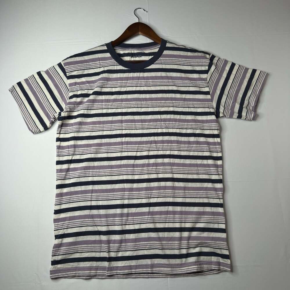 RSQ Men's Striped Crewneck Short Sleeve T-Shirt Purple Navy White
